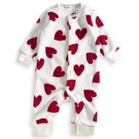 長袖カバーオール フリース ハート柄 レッド×70cm