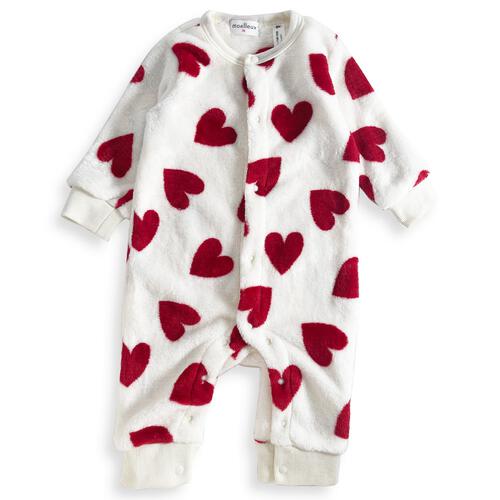 長袖カバーオール フリース ハート柄 レッド×70cm