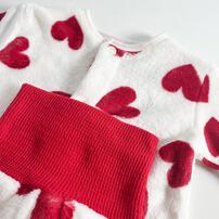 長袖腹巻パジャマ フリース ハート柄 レッド×90cm