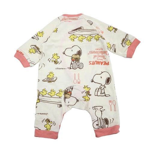 SNOOPY  スヌーピー 長袖前開きプレオール 総柄 オフホワイト×70cm ベビーザらス限定 ベビー服 赤ちゃん 男の子 女の子 ユニセックス