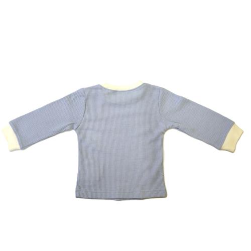 【ベビー×ペットコレクション】長袖Tシャツ ワッフル 猫ワンポイント ブルー×80cm