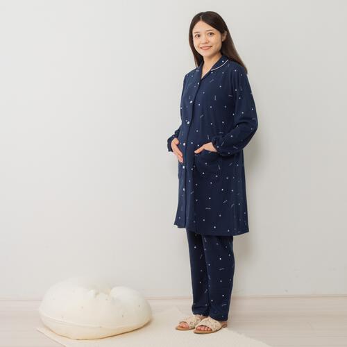 Petit jouet for maternity  プティジョエット 長袖テーラーパジャマ 腹巻レギンス スムース ハート柄(ネイビー×L-LL)