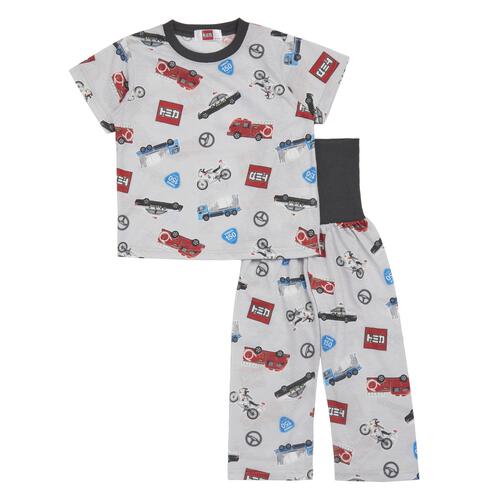 TOMICA トミカ 半袖パジャマ 総柄 腹巻付き グレー&times;110cm