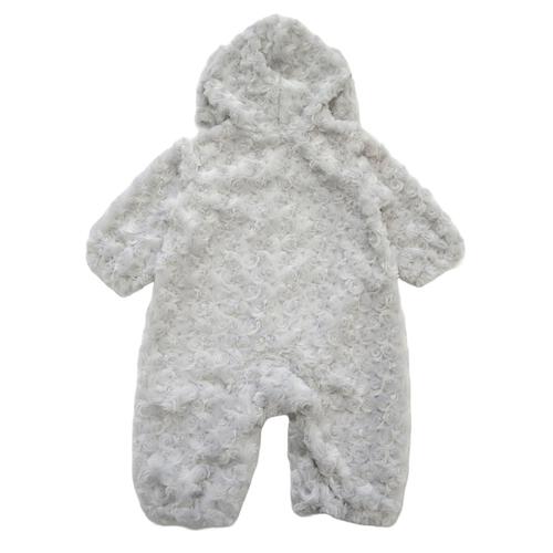 【ベビー×ペットコレクション】長袖ロンパース 耳付き うずまきフリース ネコ(ホワイト×80cm)