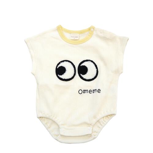 FirstCloset 半袖ロンパース レギンス付き ワッフル&times;天竺 お目目 ナチュラル&times;70cm
