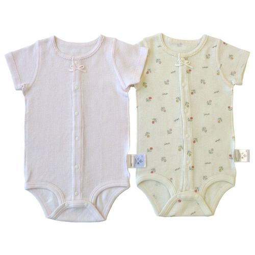 半袖前開きロンパース肌着 2枚組 ワッフル 花(ピンク&times;70cm) ベビーザらス限定