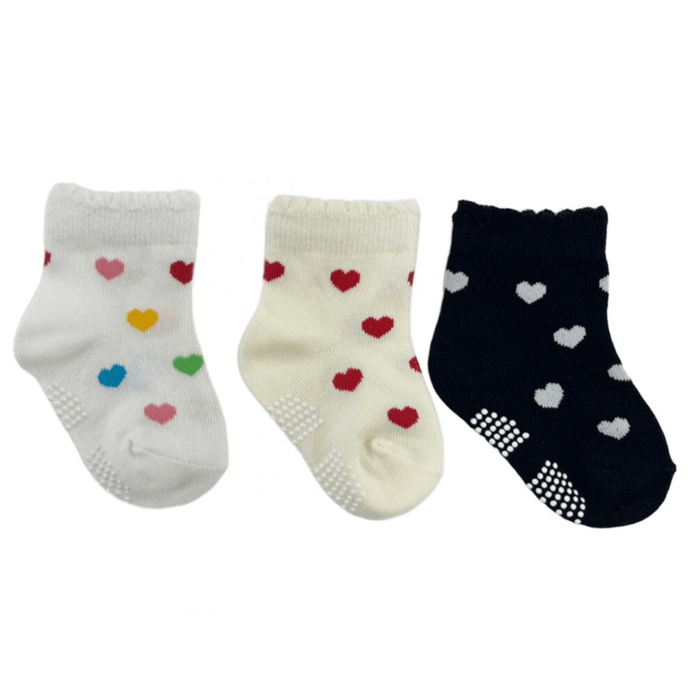 ハート柄 ロークルーソックス 3P | マタニティ・ベビー用品通販の