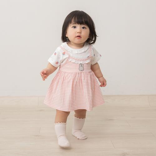 miffy ミッフィー キャミソール付き半袖ロンパース 総柄メッシュ サッカー ピンク&times;70cm  ベビーザらス限定