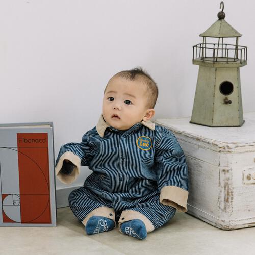 BUDDYLEE 長袖前開きロンパース 衿付き デニム×ニットコール グレー×70cm ベビーザらス限定