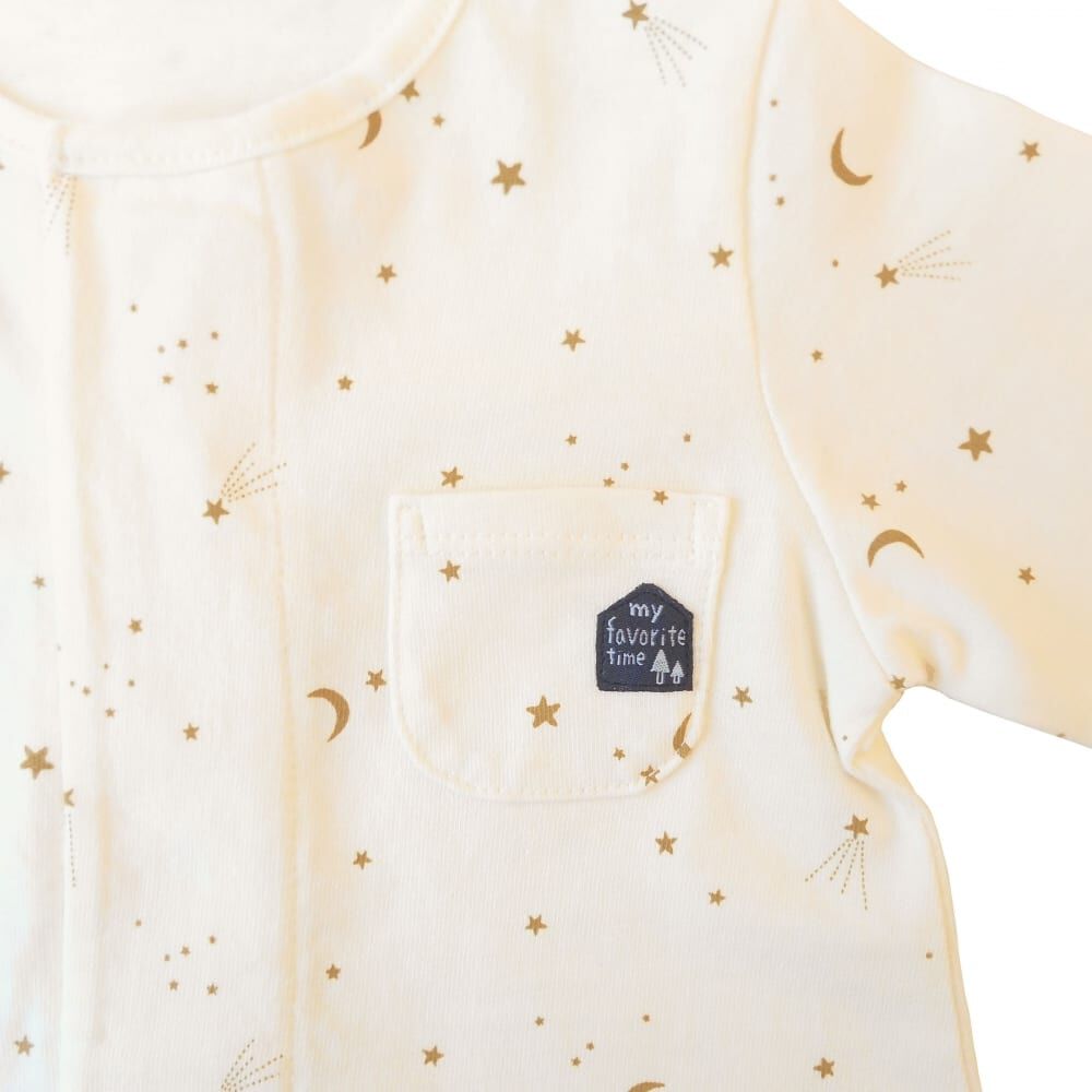 長袖前開きワンタッチロンパース 星(シロ×50-60cm) ベビーザらス限定