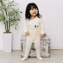 【ベビー×ペットコレクション】長袖ボディスーツ スタイ付き 格子柄 スムス ネコ イエロー×70cm