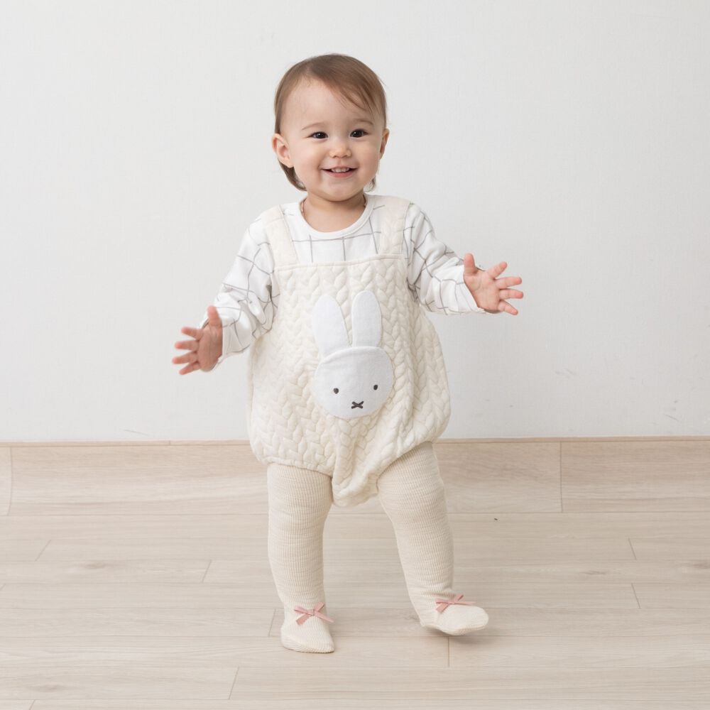 miffy ミッフィー 長袖ボティスーツ サロペット風 ナチュラル×80cm