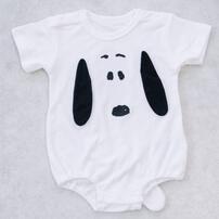 SNOOPY 半袖ボディスーツ 顔ドッカン しっぽ付き スヌーピー ホワイト&times;70-80cm