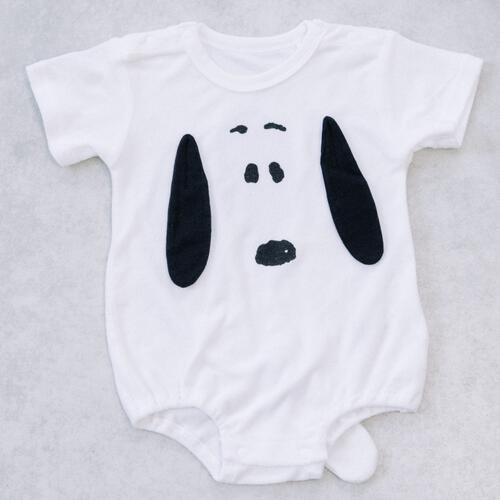 SNOOPY 半袖ボディスーツ 顔ドッカン しっぽ付き スヌーピー ホワイト&times;70-80cm