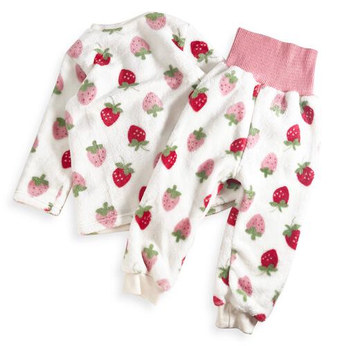 長袖腹巻パジャマ フリース イチゴ柄 レッド×90cm