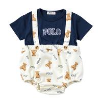 POLO BCS 半袖ボディスーツ サロペット風 オフホワイト&times;80cm