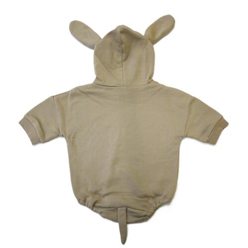 【ベビー×ペットコレクション】長袖フード付きボディスーツ ボア耳付き 裏毛 犬 70-80cm