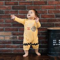 SNOOPY スヌーピー 長袖カバーオール おしり顔 イエロー×70cm ベビーザらス限定