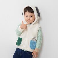 SNOOPY スヌーピー ベスト フード付き ナチュラル×90cm