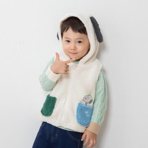SNOOPY スヌーピー ベスト フード付き ナチュラル×90cm