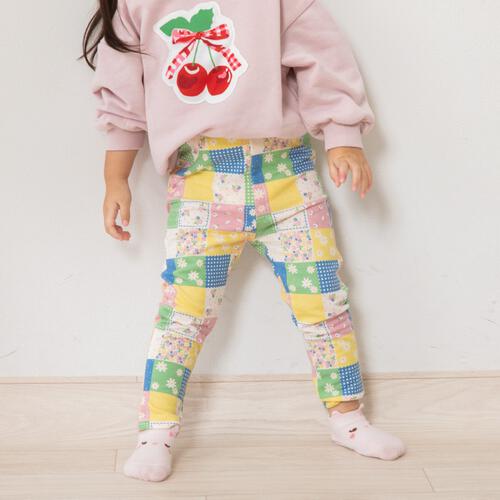 COJIKA 10分丈デイリーストレッチパンツ パッチワーク柄 ミニ裏毛(ベージュ&times;90ｃｍ)
