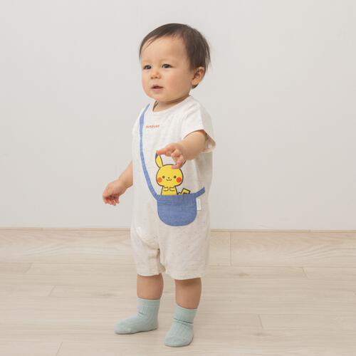  monpoke モンポケ 半袖ロンパース ポシェット付き風 ナチュラル&times;70cm 