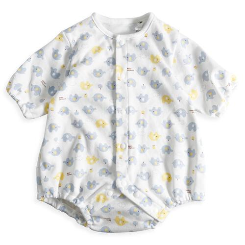 日本製7分袖ロンパス スムス ぞう柄 ナチュラル 50-60cm