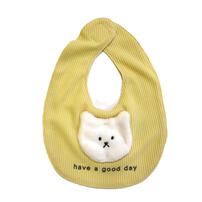 【ベビー×ペットコレクション】長袖ボディスーツ スタイ付き 格子柄 スムス ネコ イエロー×70cm