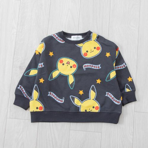 monpoke モンポケ トレーナー 裏毛 総柄(チャコール×100cm)