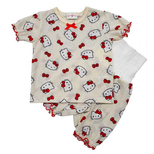Hello Kitty ハローキティ 半袖パジャマ メッシュ 総柄丸首 アイボリー&times;110cm