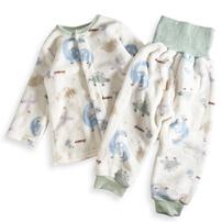 長袖腹巻パジャマ フリース 恐竜柄 グリーン×95cm