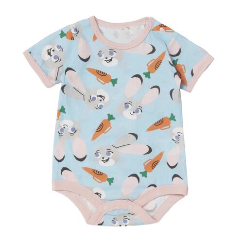 ディズニー ズートピア 半袖ボディスーツ 総柄 ジュディ ブルー&times;70cm