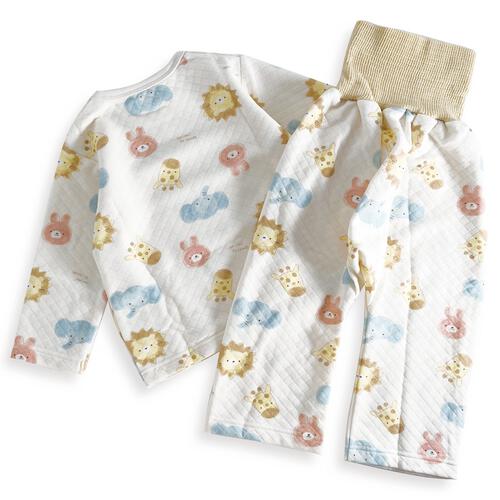 長袖腹巻付きパジャマ ニットキルト アニマル柄 アイボリー×90cm ベビーザらス限定