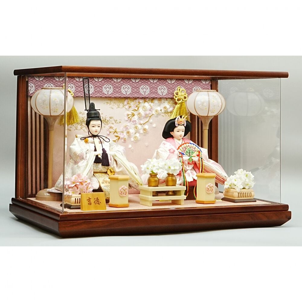 雛人形】ケース親王飾り「枝桜刺繍御簾付パノラマアクリル」（322722