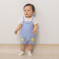 monpoke モンポケ 半袖ロンパース ギンガムチェック サロペット型 ブルー&times;80cm ベビーザらス限定 赤ちゃん 出産準備 出産祝い ベビー服 子供服