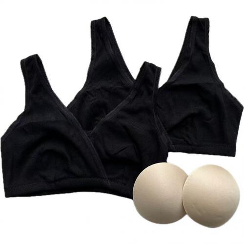 ハーフトップ リブ編み ２枚組 ブラック×L MU