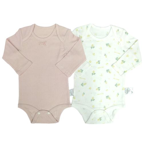 長袖ロンパース肌着 2枚組 テレコ ミモザ ピンク×90cm ベビーザらス限定