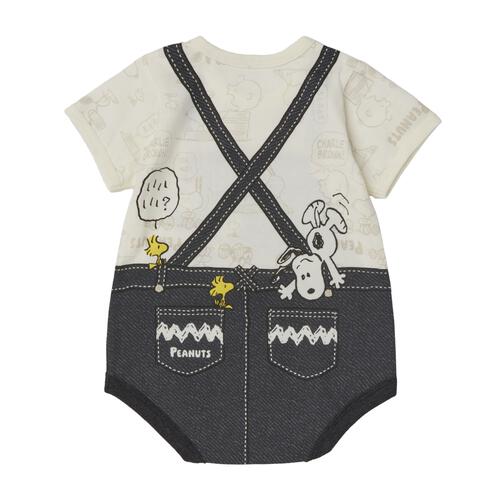 SNOOPY 半袖ボディスーツ サロペット風 スヌーピー ナチュラル&times;70cm