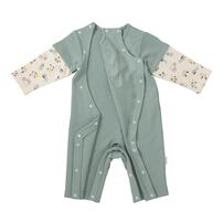 monpoke モンポケ 長袖ロンパース レイヤード調 グリーン×80cm