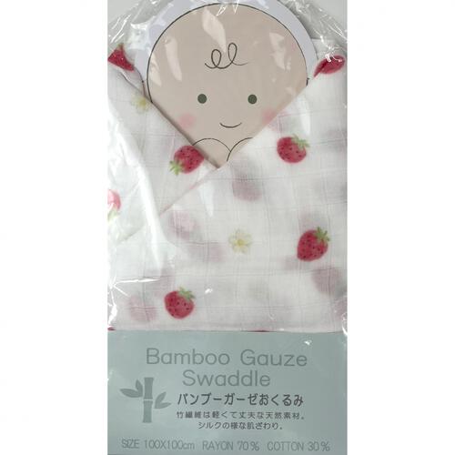 バンブーガーゼ モスリンおくるみイチゴ柄  ベビーザらス限定　