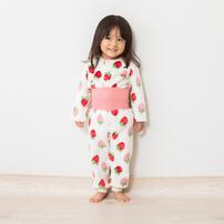 長袖腹巻パジャマ フリース イチゴ柄 レッド×95cm