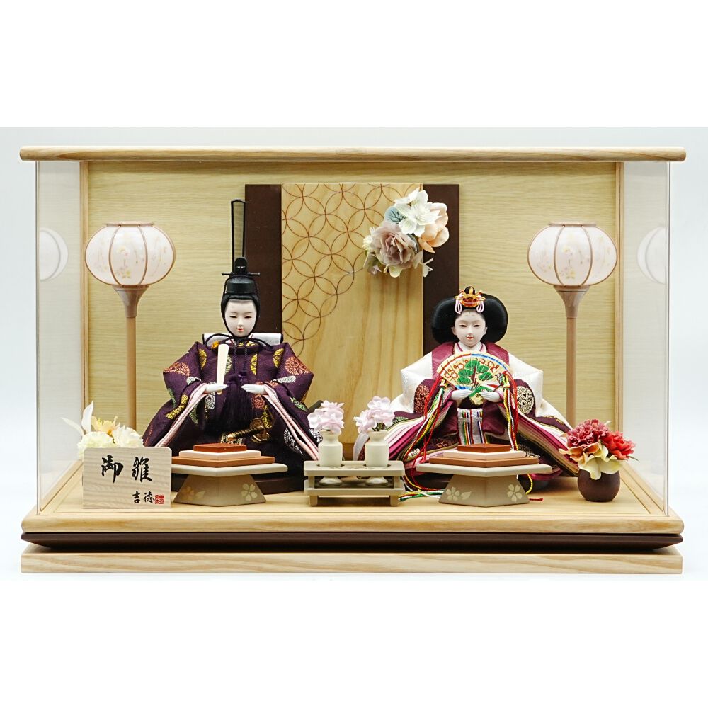 雛人形】ケース親王飾り「花飾り木目調パノラマアクリル」（322978