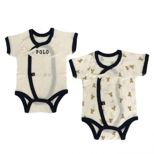POLO BCS 2枚組 新生児ロンパース肌着 ロゴクマ ナチュラル×60-70cm