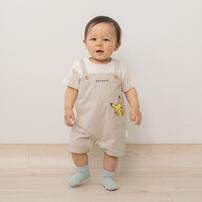 monpoke モンポケ 半袖ロンパース サロペット型 ベージュ&times;70cm