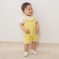 monpoke モンポケ 半袖ロンパース ギンガムチェック サロペット型 イエロー&times;80cm 