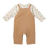 monpoke モンポケ 長袖ロンパース サロペット型 ミディアムベージュ×80cm