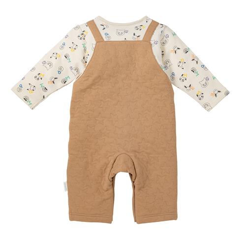 monpoke モンポケ 長袖ロンパース サロペット型 ミディアムベージュ×80cm