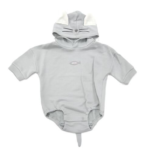 【ベビー&times;ペットコレクション】長袖フード付きボディスーツ ボア耳付き 裏毛 猫 70-80cm