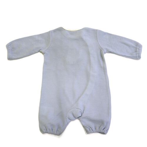 【ベビー×ペットコレクション】長袖前開きフィットオール ポケット付き 猫 ブルー×70-80cm