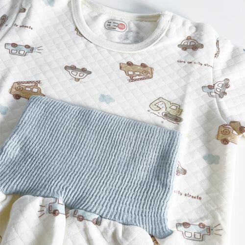 長袖腹巻付きパジャマ ニットキルト 働く車 サックス&times;95cm ベビーザらス限定